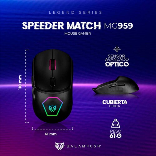 Mouse Gamer BALAM RUSH SPEEDER MATCH MG959 10000dpi Alambrico Negro BR-936828 