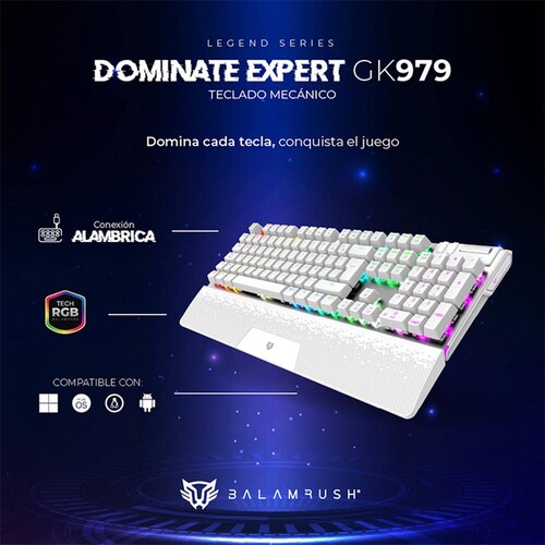 Teclado Gamer Mecanico BALAM RUSH DOMINATE EXPERT GK979 Swtch Rojo RGB Blanco BR-936798 