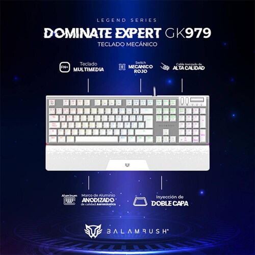 Teclado Gamer Mecanico BALAM RUSH DOMINATE EXPERT GK979 Swtch Rojo RGB Blanco BR-936798 