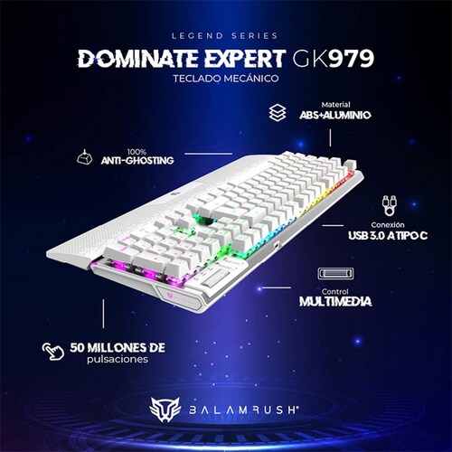 Teclado Gamer Mecanico BALAM RUSH DOMINATE EXPERT GK979 Swtch Rojo RGB Blanco BR-936798 