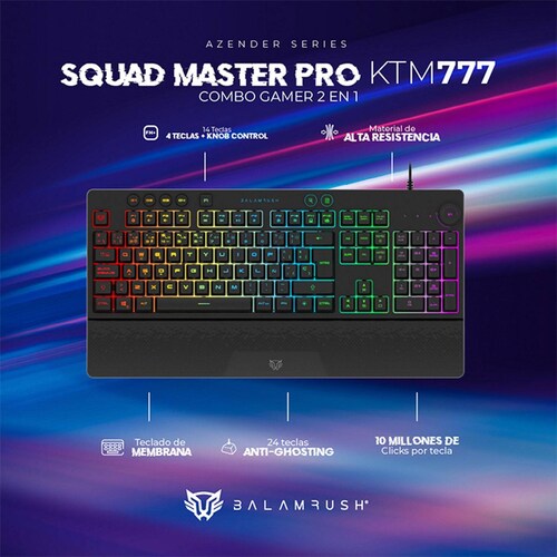 Kit Teclado y Mouse Gamer BALAM RUSH SQUAD MASTER PRO KTM777 Alambrico USB RGB Negro BR-936903 