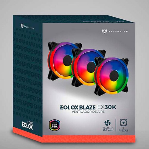 Kit 3 Ventiladores Gamer BALAM RUSH EOLOX BLAZE EX30K 120mm ARGB 1200RPM Negro BR-938006 
