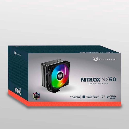 Disipador CPU Gamer BALAM RUSH NITROX NX60 120mm ARGB LGA 1700 AM5 600-1800 rpm 4-pin Negro BR-937399 