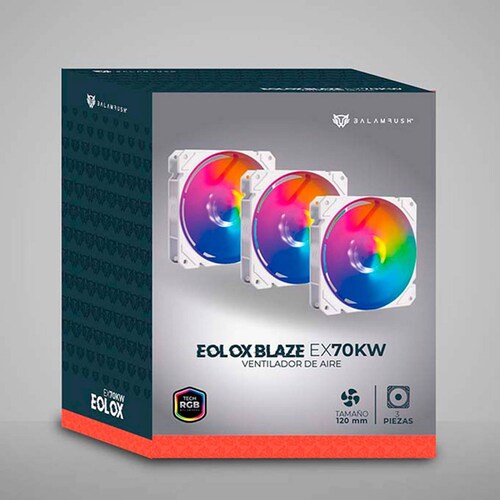 Kit 3 Ventiladores Gamer BALAM RUSH EOLOX BLAZE EX70KW 120mm RGB 1200RPM Blanco BR-937979 