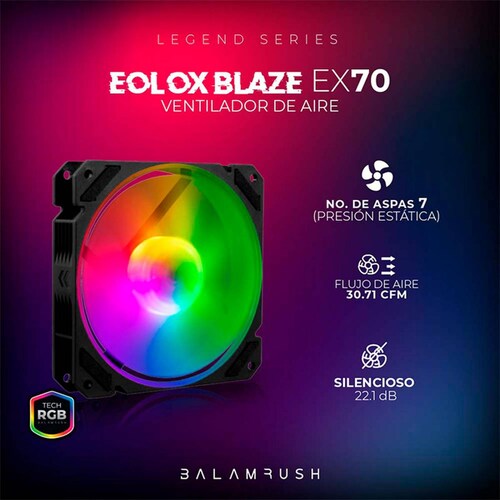 Ventilador Gamer BALAM RUSH EOLOX BLAZE EX70W 120mm RGB 1200RPM Blanco BR-938051 