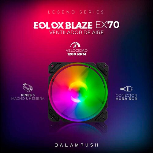 Ventilador Gamer BALAM RUSH EOLOX BLAZE EX70W 120mm RGB 1200RPM Blanco BR-938051 