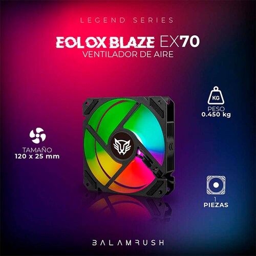 Ventilador Gamer BALAM RUSH EOLOX BLAZE EX70W 120mm RGB 1200RPM Blanco BR-938051 