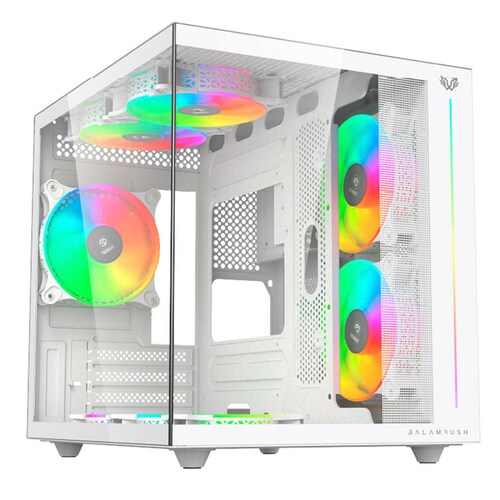 Gabinete Gamer BALAM RUSH TANK PRO EVO GM955 M-ATX Mini Torre 3 Fan RGB USB-C Blanco BR-937337 