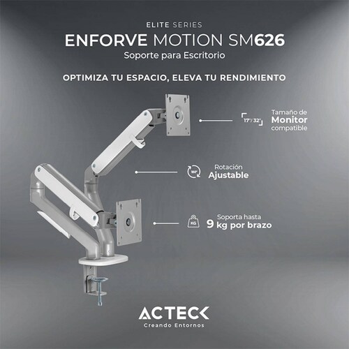 Brazo articulado doble para Monitores ACTECK ENFORCE MOTION SM626 hasta 32" Ajustable AC-936552 