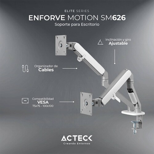 Brazo articulado doble para Monitores ACTECK ENFORCE MOTION SM626 hasta 32" Ajustable AC-936552 