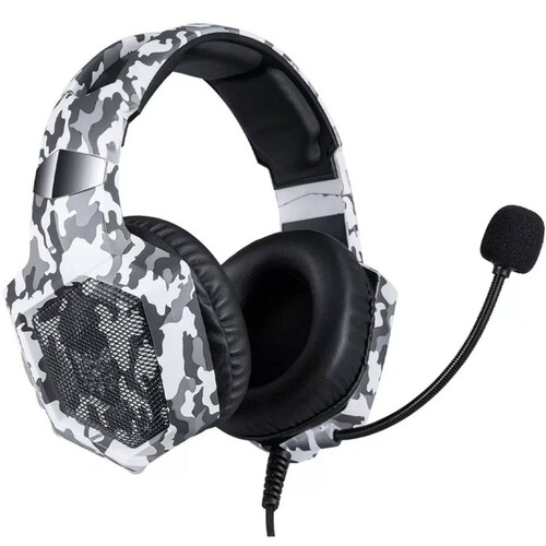Audifonos Gamer ONIKUMA K8 Ajustable Microfono 3.5mm LED PC PS4 Xbox One Switch Camuflaje Gris 