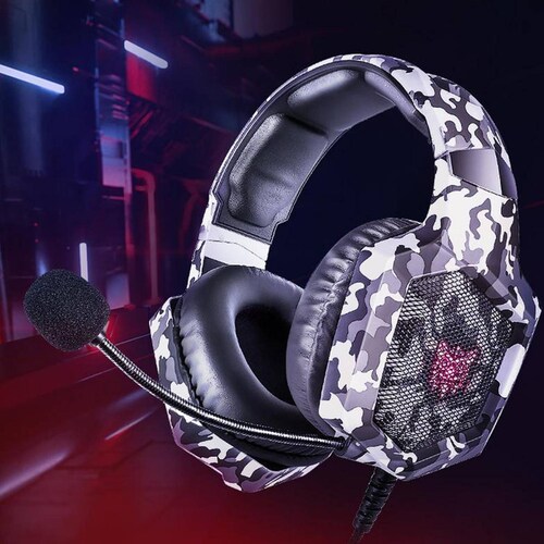 Audifonos Gamer ONIKUMA K8 Ajustable Microfono 3.5mm LED PC PS4 Xbox One Switch Camuflaje Gris 