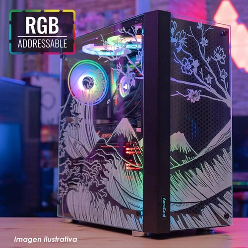 Gabinete Gamer AEROCOOL SKRIBBLE ATX 3 Fan Cristal Templado Negro SKRIBBLE-G-BK-V1 