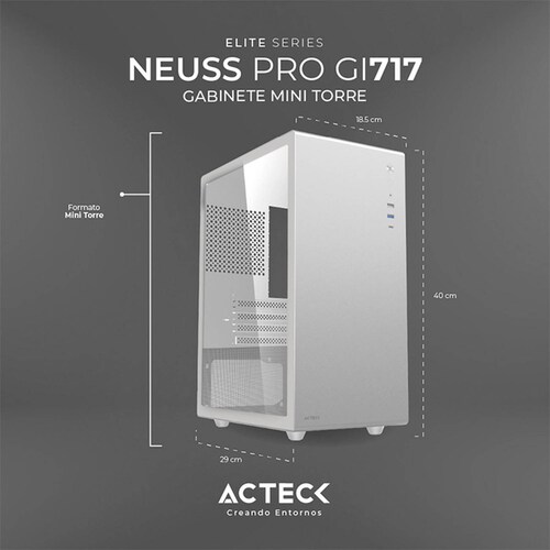 Gabinete ACTECK NEUSS PRO GI717 Micro ATX Mini Torre Cristal Templado USB-C Blanco AC-936002 