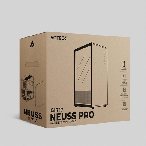 Gabinete ACTECK NEUSS PRO GI717 Micro ATX Mini Torre Cristal Templado USB-C Blanco AC-936002 