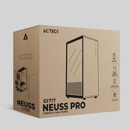 Gabinete ACTECK NEUSS PRO GI717 Micro ATX Mini Torre Cristal Templado USB-C Negro AC-935937 