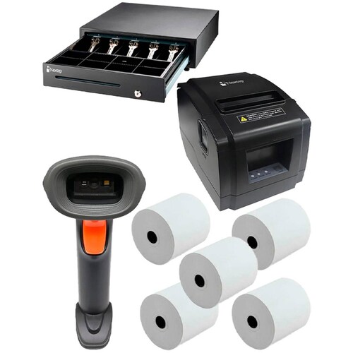 Kit Punto De Venta NEXTEP Cajon Mini Printer 80MM Lector 5 Rollos 