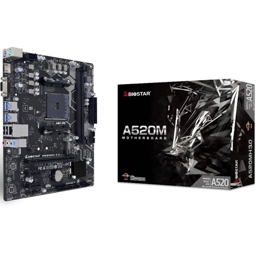 Tarjeta Madre BIOSTAR A520MH 3.0 AM4 2x DDR4 1x M.2 PCIe 3.0 Micro ATX 