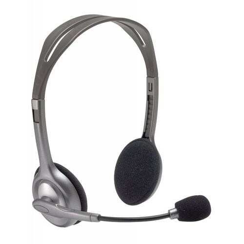 DIADEMA CON MICROFONO LOGITECH H110 GRIS, ALAMBRICA, 3.5MM, 1.8 METROS