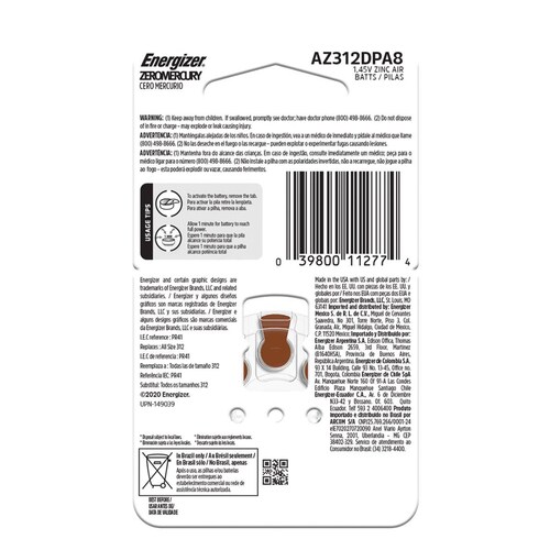 Pila Energizer Auditiva A312 Con 48 Pilas Botón 