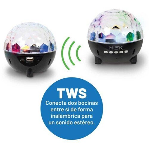 Bocina Inalambrica Misik Ms221 Bola Disco Bluetooth Tws Led 