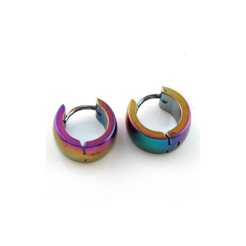 Aretes Broquel Huggies Acero Inoxidable Rainbow Para Dama 