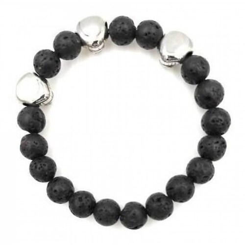 Brazalete De Piedra Volcanica C 3 Cabezas De Leon De Acero 