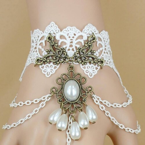 Pulsera Retro Gotica Blanca/dorada C Anillo Ajustable Unisex 