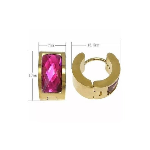 Aretes Broquel De Acero Inox Dorado Con Rosa 2 