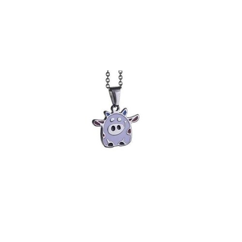Kit Cadena Dije Aretes Forma Vaquita Esmaltada plateada Acero 