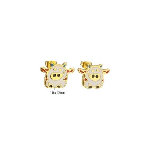 Kit Cadena Dije Aretes Forma Vaquita Esmaltada plateada Acero 