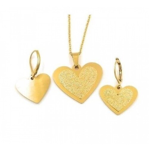 Kit Cadena Dije Y Aretes Forma De Corazon Dorado Azucarado 