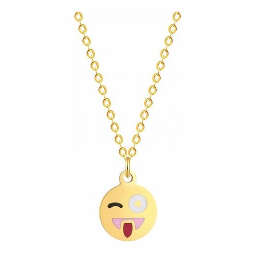 Cadena Y Dije Emoji Con Un Ojo Cerrado Acero Color Dorado 