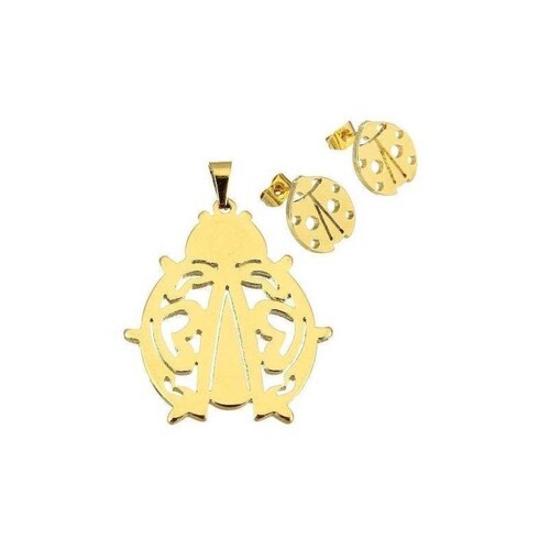 Kit Dije Cadena Aretes En Foma De Catarina Dorada Acero Inox 