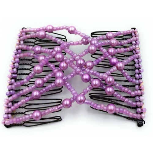 Peineta doble para el Cabello con Bolitas de Acrilico Violeta