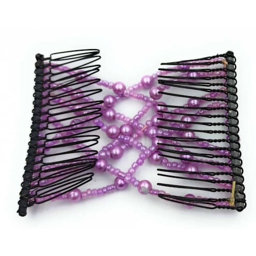 Peineta doble para el Cabello con Bolitas de Acrilico Violeta