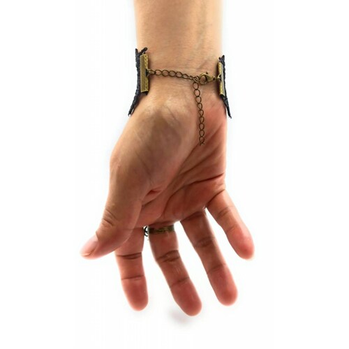 Pulsera Retro Gotica con anillo ajustable Rosa Negra 
