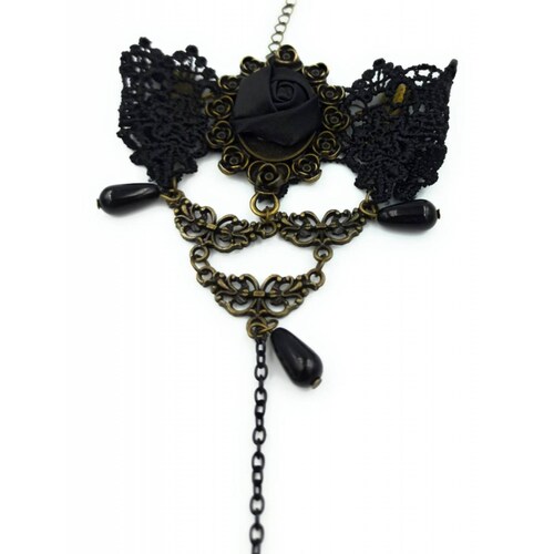 Pulsera Retro Gotica con anillo ajustable Rosa Negra 