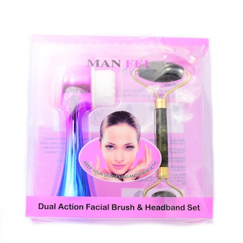 Kit dual de rodillo de Jade con masajeador facial azul con rosa 