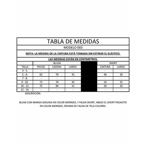 Ropa Deportiva para niña conjunto blusa/falda-short 003(CL) 