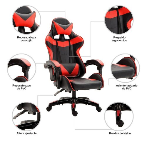 Silla Gamer Escritorio Ergonómica Reclinable Rojo