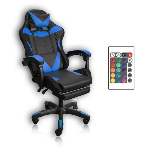 Silla Gaming con Reposapies y Luz LED Premium Gamer Azul