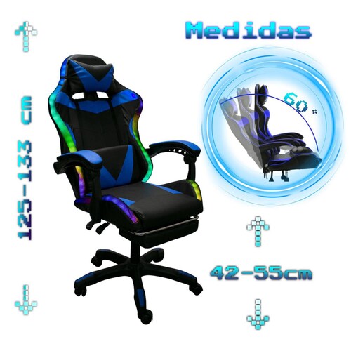 Silla Gaming con Reposapies y Luz LED Premium Gamer Azul
