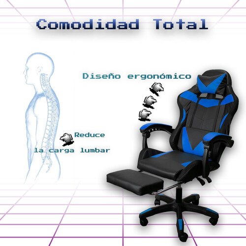 Silla Gaming con Reposapies y Luz LED Premium Gamer Azul