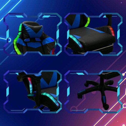 Silla Gaming con Reposapies y Luz LED Premium Gamer Azul