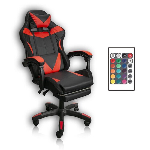 Silla Gaming con Reposapies y Luz LED Premium Gamer Rojo