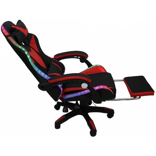 Silla Gaming con Reposapies y Luz LED Premium Gamer Rojo