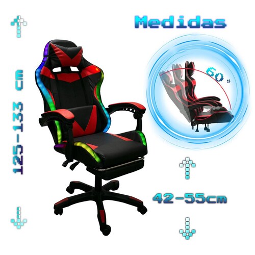 Silla Gaming con Reposapies y Luz LED Premium Gamer Rojo