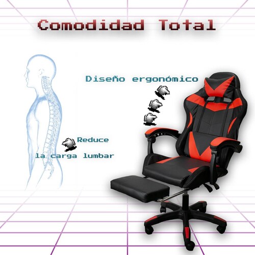 Silla Gaming con Reposapies y Luz LED Premium Gamer Rojo