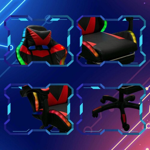 Silla Gaming con Reposapies y Luz LED Premium Gamer Rojo